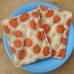 Pot Holders - Autumn Pumpkin - Two Quilted Pads -..