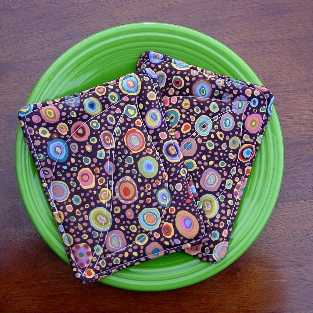 Pot Holders - Kaffe Fassett Fabric - Two Matching Quilted Pads - Insulated Batting - "mosaic"