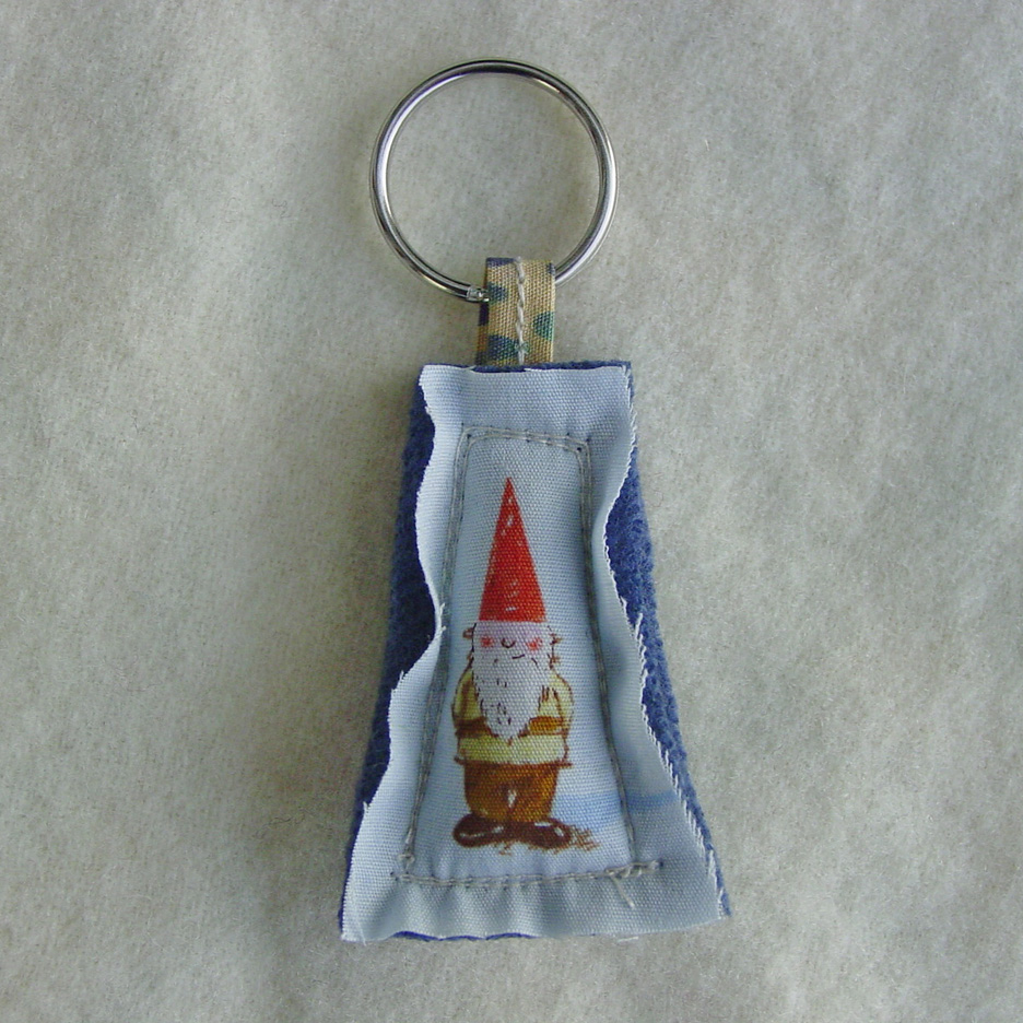 Gnome Keyring - Heather Ross Fabric - Made To Order - Wool And Cotton - "gnome"